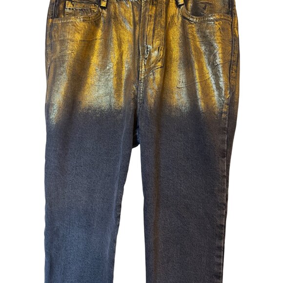 2/$30 ZARA Metallic Size 4 Gold & Black Ombre Jeans Frayed Hem - Picture 5 of 13